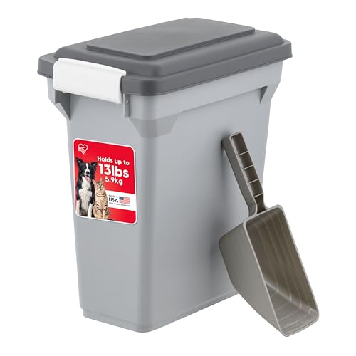 IRIS USA Dog Food Storage Container, Airtight Lid, 2-Cup Scoop, Up to 13 Pounds Pet Food Storage, Versatile Pet Food Bin, Treats, BPA Free, Gray/Dark Gray - color: Dark Gray