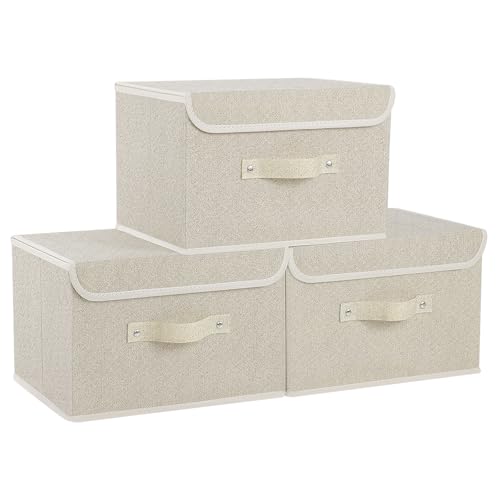 Fabric Storage Bins Cube Organizers with Flip-Top Lid and Handles,Storage Boxes for Organizing Home,Office,and Closet,Grey and Beige,3 Pack 13 X 9.1 X 7.9 in - color: Beige/Gray, size: 13x9.1x7.9in(3-pack)
