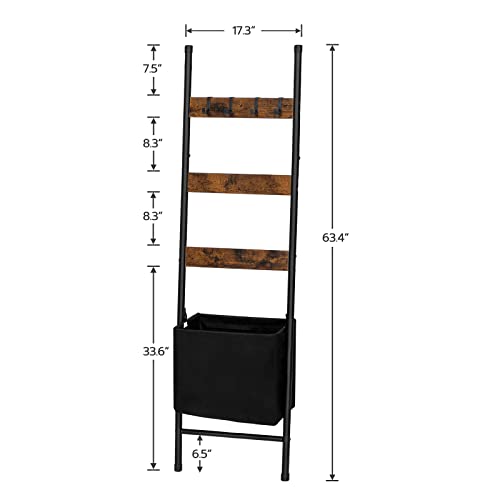 HOOBRO Blanket Ladder with Basket, 17.3”L x 63.4”H, Towel Rack with Hooks, Blanket Holder Rack, Decorative Ladder Shelf, Drying and Display Rack for Bathroom, Living Room, Rustic Brown BF31CJ01 - color: Rustic Brown