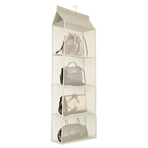 Closet Handbag Purse Holder, Space Saving Hanging Handbag Tote Bag Storage Organizer Holder with 4 Large Heavy-Duty Mesh Shelves for Wardrobe Closet(Beige) - color: Beige