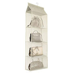 Closet Handbag Purse Holder, Space Saving Hanging Handbag Tote Bag Storage Organizer Holder with 4 Large Heavy-Duty Mesh Shelves for Wardrobe Closet(Beige) - color: Beige