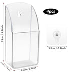 4 PCS Plastic Remote Control Holder Clear Wall Mount Media Organizer Single Compartment Pen Holder for Wall Pencil Holder TV Remote Holder Wall Mount Storage Box for File Makeup Marker Brush Phone
