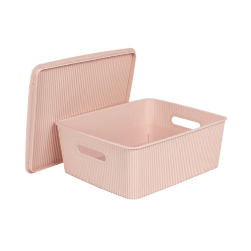 Glad Storage Baskets with Lids - Set of 4 Stackable Plastic Boxes with Handles - Decorative Shelf Organizer Bins for Bathroom and Closet, Pink, 3.1 Gallon - color: Pink, size: 3.1 Gallon