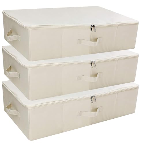 iwill CREATE PRO 3Pcs Collapsible Rigid Underbed Storage Bins, 27.5 * 15.7 * 7", Folding Fabric Storage Boxes for Clothing, Blankets, Shoes in Closet, Wardrobe, Beige - color: Beige,3pcs, size: 27.5*15.7*7"