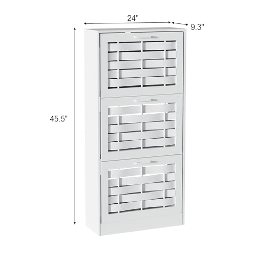 White Shoe Cabinet Storage with 6 Flip Drawers for Entryway, Slim Shoe Rack Cabinet with Woven Design Drawers, Narrow Shoe Organizer for Hallway, Apartment (White, 6 Drawers) - color: White, size: 6 Drawers