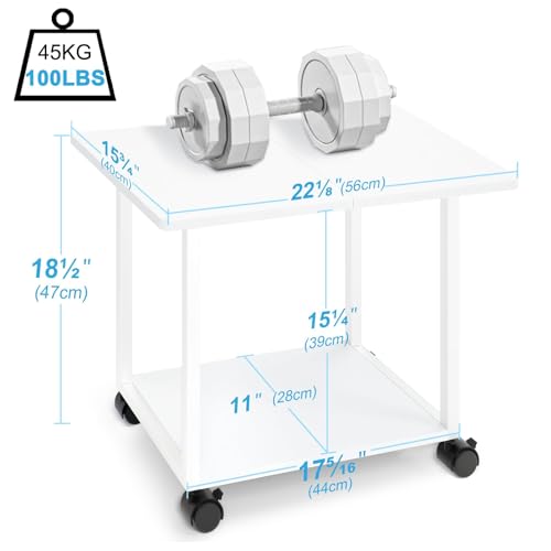MARTY 22"x15.75" Large Under Desk Printer Stand with Storage Shelf 2-Tier Rolling Printer Cart with Wheels Printer Table for Home Office Heavy Duty Storage Rack for Scanner Fax Machine, White - color: White