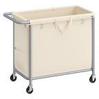 SONGMICS Laundry Basket with Wheels, Rolling Laundry Hamper, 47.5 Gallons (180 L), Removable Liner, Steel Frame with Handle, 31.5 x 15.4 x 31.9 Inches, Cream White URLS011W01 - color: Cream White, size: 180 L (1-Section), style: Rectangular with handle