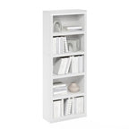 Furinno Rail 5-Tier Open Shelf Bookcase with Classic Style Edges, White - color: White, size: 5-Tier, 10 x 24.6 x 63.5