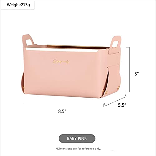 Decorative Faux Leather Basket,Small Catchall Basket for Entryway Bedside Dresser End table,Collapsible Rectangle Tray Organizer Box (Pink) - color: Pink