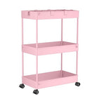 SPACELEAD 3 Tier Rolling Cart with Wheels, Storage Craft Art Trolley Organizer Serving, 3 Hanging Baskets Easy Assembly, for Office, Living Room, Kitchen, Pink - color: Pink