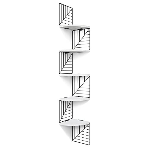 Love-KANKEI Corner Shelf Wall Mount of 5 Tier Rustic Wood Floating Shelves Wall Shelves for Bedroom Living Room Bathroom Kitchen Office and More White - color: White