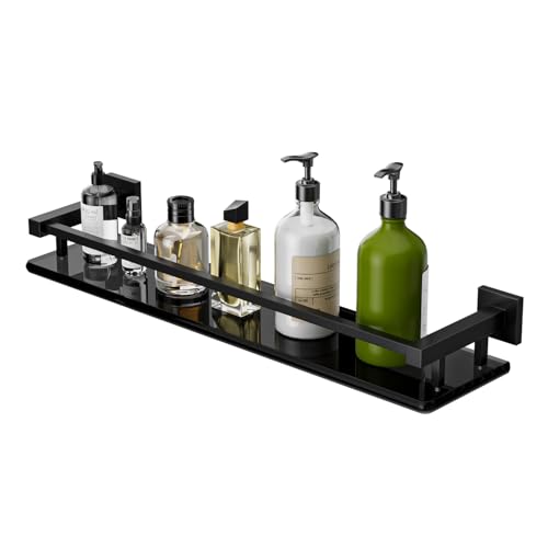 Alise Bathroom Shelves,Matte Black Glass Shelf for Bathroom, Modern Floating Shelves,20 inch - color: Matte Black, size: 20 Inch