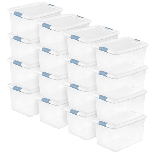 Sterilite 16 Pack Latching Box, 64 Qt Plastic Storage Container, Stackable Large Home or Office Tote Organizers with Secure Lids, White - size: 64 Quart, style: 16 Pack