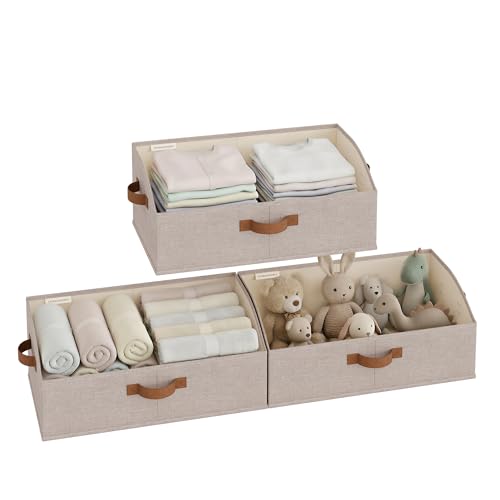 StorageWorks Closet Organizers and Storage, Trapezoid Storage Bins, Fabric Clothes Closet Bins, Storage Baskets for Shelves, Clothing, Toys, Towels, Large, Brown and Beige, 3-Pack - color: Brown and Beige, size: Large