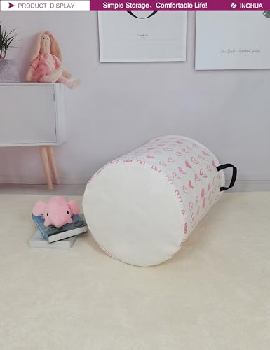 Laundry Hamper Large Canvas Fabric Lightweight Storage Basket/Toy Organizer/Dirty Clothes Collapsible Waterproof for College Dorms, Boys and Girls Bedroom,Bathroom(Pink hearts) - color: Pink hearts