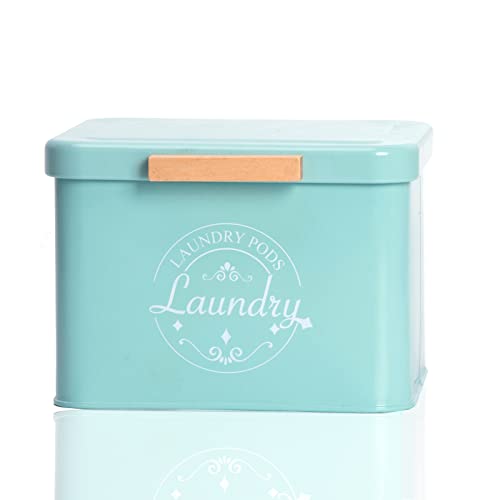 SACREDAY Laundry Pods Holder with Hinged Lid, Farmhouse Space-Saving Metal Container for Laundry Room Decor Organization and Storage, Detergent Dispenser for Efficient Laundry Room Use (Green) - color: Green