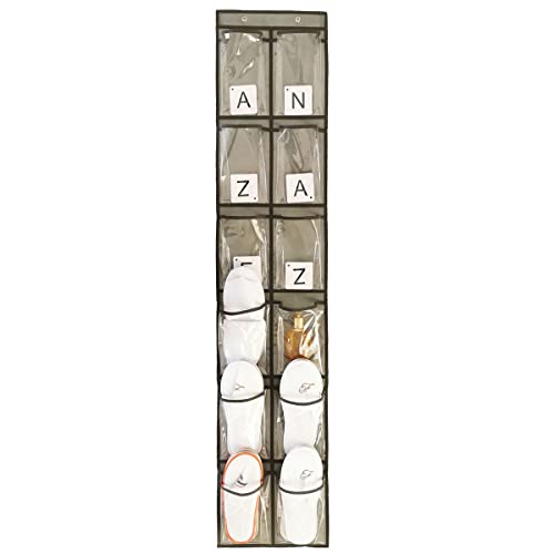 Closet Shoe Organizer Behind Door Hanging Closet Kids Shoe Rack with 12 Clear Large Pockets (12 Pockets-Grey) - color: 12 Pockets-Grey