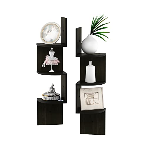 Furinno Rossi Wall Mount Floating Corner Shelf, 3-Tier Radial Set of 2, Espresso - color: Espresso, size: 3-Tiers Triangle Base (Set of 2)