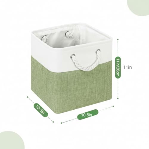 Cube Storage Bins, Collapsible Fabric Storage Cubes Bins, 11 Inch Cube Storage Bins with Handles, Foldable Storage Cubes (White/Green, 6Pack) - color: white green