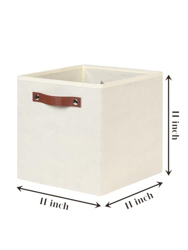 Temary 11x11 Storage Cubes Fabric Cube Storage Bins with Handles Clothes Storage Boxes Baskets for Organizing Home, Shelf, Closet (Beige, 11 x 11 x 11) - color: Beige, size: 11x11x11