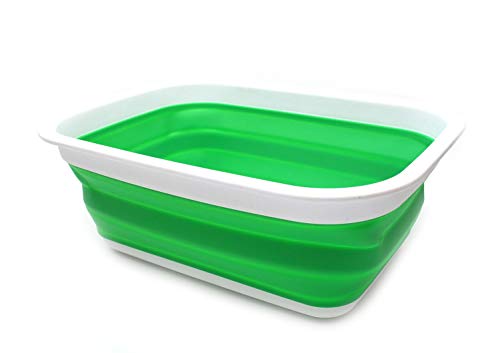 SAMMART 9.2L (2.37Gallon) Collapsible Tub - Portable Outdoor Picnic Basket/Crater - Foldable Shopping Bag - Space Saving Storage Container (M, Bright Green) - color: Bright Green
