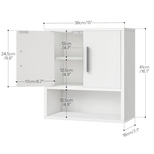 HOOBRO Bathroom Wall Cabinet, Medicine Cabinet, 15 x 7.1 x 16.1Inches, Adjustable Shelf, Over The Toilet Wall Storage Cabinet, for Bathroom, Bedroom, White