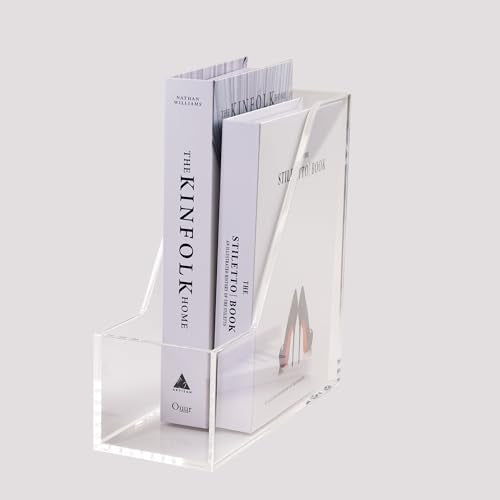 Magazine Holder - Acrylic File Holder and Desk Organizer, Clear Bookend File Sorter, Acrylic Book Organizer and Storage Box for Documents, Magazine Holder Rack for Classroom, Home, and Office - size: A4, 1 Sections