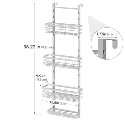 SWTYMIKI Over The Door Shower Caddy - 4 Tier Rustproof Hanging Shower Organizer with Adjustable Shelves, 40 Hooks & Soap Holder, Hanging Shower Rack Storage for Bathroom Accessories, Silver - color: Silver