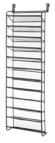 Whitmor 36 Pair Over the Door Shoe Organizer, 12 Tier Hanging Shoe Organizer, Heavy Duty Metal & Mesh Shoe Holder, Hanging Shoe Rack for Closet Storage, 69"L x 21.7"W x 7.5"H, Gunmetal Gray - color: Gunmetal Gray, size: Shoe Rack