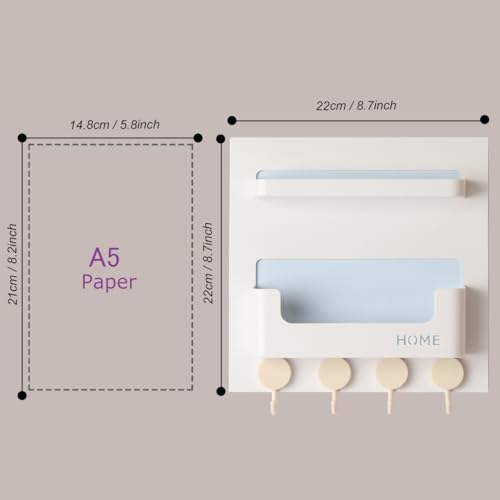 Updated Bedside Shelf Wall Mount Phone Holder Organizer Stick On Adhesive Damage Free Hanging Strips 4 Hooks Teenager Dorm Room Essentials Decoration Gasses Remotes Keys Snacks (White) - color: White