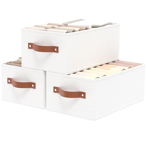 OUTBROS Foldable Wardrobe Organiser, Fabric Storage Bins, Boxes With Handles, For Bedrooms, Living Rooms, Shelves, White, 16.1 x 6.5 x 9.8 inch, 3-Pack - color: White, size: 16.1x6.5x9.8in(3-Pack）