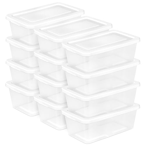 Sterilite 12-Pack 6 Quart Storage Boxes, Stackable Clear Plastic Bins with Snap-On Lids – Heavy-Duty Organizing Containers for Closet, Bathroom, and Office - size: 6 Quart, style: 12 Pack