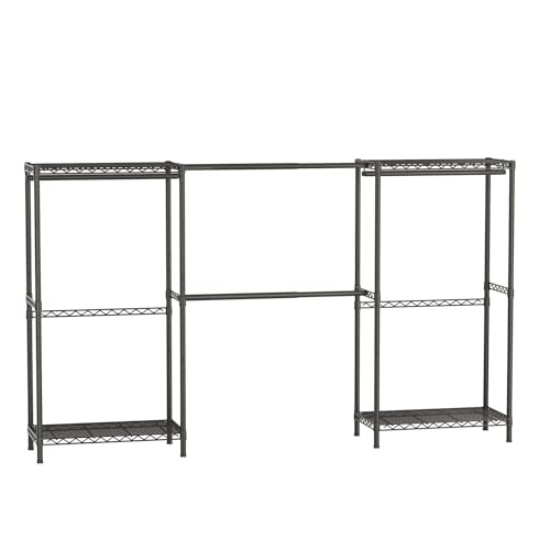 SINGAYE Clothes Rack Portable Closet Coat Wardrobe Heavy Duty Clothing Racks System Organizers and Storage for Hanging Clothes Garment Rack Adjustable with Shelves 15.8" D*(77-88) W*76.5" H Black