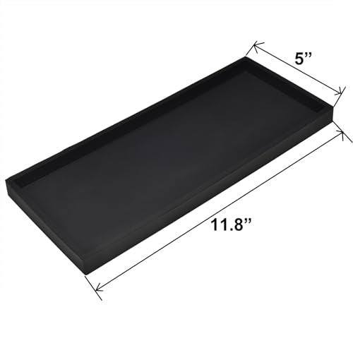 DNC Bathroom Counter Tray, 11.8" Silicone Vanity Tray, Kitchen Sink Soap Tray for Dish Holder Dispenser Countertop Toilet Tank Desk Organizer Black - color: Black, size: 11.8" x 5" x 0.7"