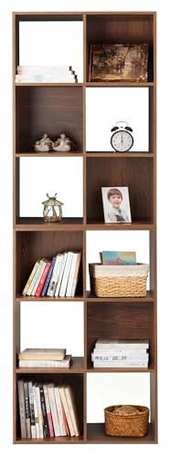 Whitmor 6 Cube Bookcase Storage Organizer, 3 Tier Stackable MDF Bookshelf, Open Storage Display Shelf, Storage Cabinet for Living Room, Bedroom, Home, Office, 23.9" L x 11.7" W x 35.5" H, Walnut - color: Walnut, size: 6 Cube, 24"L x 11.6"W x 35"H