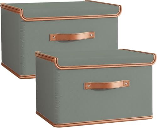 Tuza 2 Pack Storage Bins with Lids, Collapsible Closet Organizer Container, Fabric Organizer Box with Handles, Decorative Storage Boxes with Lids for Organizing Clothes, Blanket, Grey, Extra Large - color: Grey, size: 2 Pack - Extra Large
