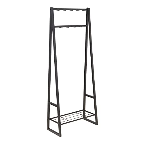 Amazon Basics 9 Hooks Coat Rack, Freestanding Entryway Shoe Bench with Metal 1-Tier Storage Shelf, Space Saving for Hallway and Bedroom, 13" D x 27.6" W x 69" H, Black