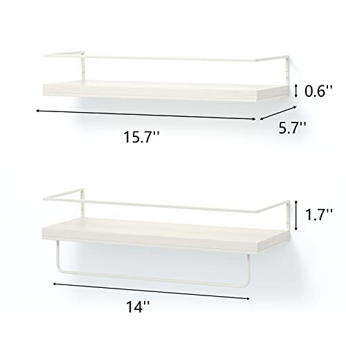 Shario Floating Shelves - Set of 2, Wall Mounted Hanging Shelves with White Towel Rack, Decorative Storage Shelves for Bathroom, Kitchen, Living Room & Bedroom (Rustic White) - color: Rustic White