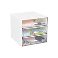 Desk Organizer with 3 Drawers, Clear Plastic Desk Storage Box, Desktop Organization for Office Supplies, Gel Pens, Pencils, Markers, Tape, Erasers, Paperclips, Chargers (White-3 Draws)