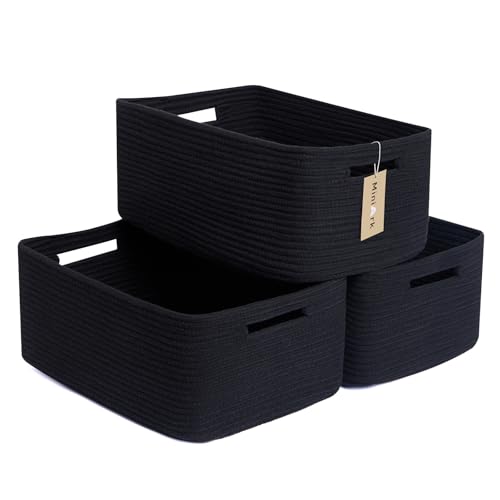 MiniArk Large Storage Baskets for Shelves, Closet Organizers Bins for Clothes Blanket Towels, Baby Nursery, Toy Baskets Box, Woven Rope Baskets, 17 x 13 x 7.5”, 3 Packs Black - color: Black, size: 3pcs-L17×W13×H7.5"