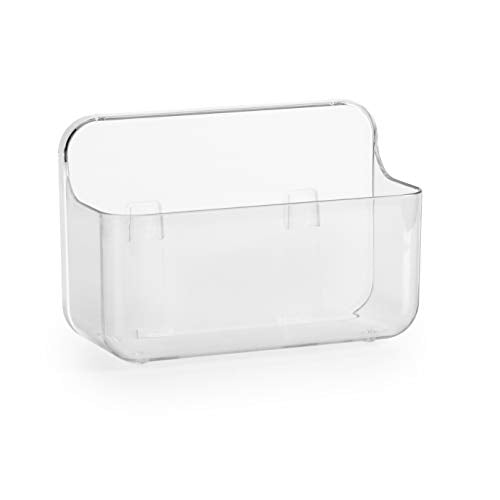 No-Drill Wall Organizer Bin – Clear Removable Adhesive Storage Box with Drain Holes, PET Plastic, Ideal for Small Items in Kitchen, Bathroom, Cabinet Door – Sandra Series - size: Small