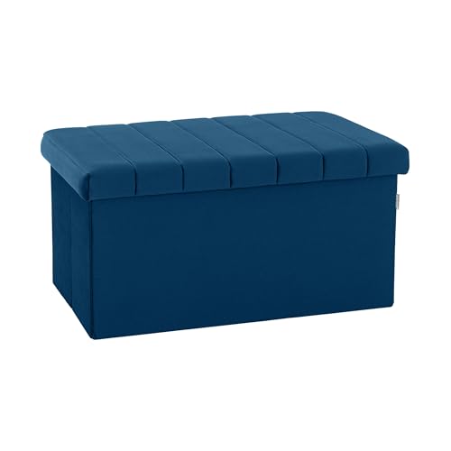 Seville Classics Cushioned Fabric Ottoman Hidden Storage Chest Footrest Chair, Padded Seat for Bedroom, Dorm, Loft, Living Room, Entryway, Hallway, Blue Velvet, 30" Bench - color: Blue Velvet, size: 15.7"D x 30"W x 15.7"H