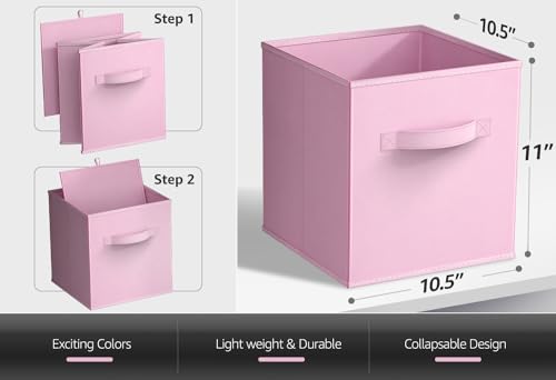 Sorbus Storage Cubes - 11 Inch Foldable Fabric Baskets for Organizing Pantry, Closet, Shelf, Toy Box, Cubby - 6 Collapsible Cloth Cube Storage Bins for Home, Nursery, Playroom, Bedroom (Pastel Pink) - color: Pastel Pink, size: 11 Inch