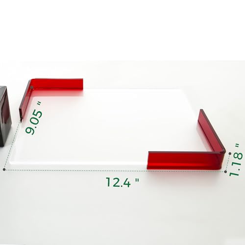 9"x12" Clear Acrylic Serving Tray with Red Handles, Sturdy Huge Capacity Acrylic Tray for Coffee, Juice, Kitchen and Desk Organizer, Storage Tray - color: Clear - Red Border
