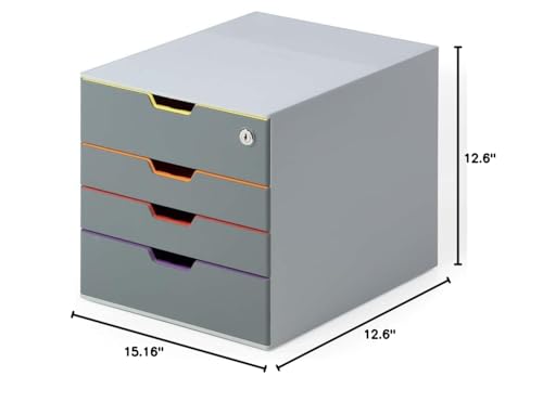 Durable VARICOLOR 4 Lockable Drawer Unit - Gray Desktop Filing Drawer Set with 4 Color Coded Draws - Letter Size Files - Top Draw is Lockable - Perfect for Storing Documents and Paper Work - style: 4-Drawer with Lock