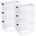 Sterilite 6 Pack 66 Quart ClearView Latch Box, Stackable Organizer Bins with Latching Lids - Clear Plastic Organization Containers for Closet, Bedroom, Shelving Units and Everyday Home Storage - size: 6 Pack, style: 66 Quart