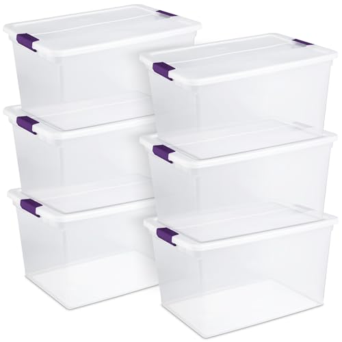 Sterilite 6 Pack 66 Quart ClearView Latch Box, Stackable Organizer Bins with Latching Lids - Clear Plastic Organization Containers for Closet, Bedroom, Shelving Units and Everyday Home Storage - size: 6 Pack, style: 66 Quart