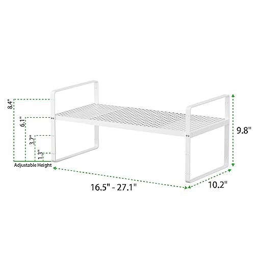 Expandable Cabinet Storage Shelf Stackable Organizer Rack for Kitchen Bathroom Pantry Spice Cupboard Coffee Countertop Home Office Desk Heavy Duty Nonslip White Large 1 Pack - color: White 1 Pack, size: Large - 10.2"W x (16.5"-27.1")L x 9.8"H