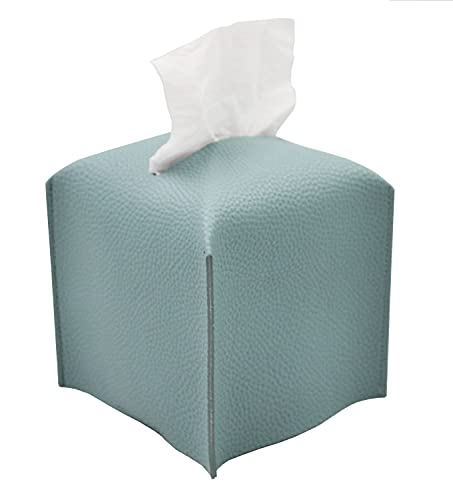 Livelab Tissue Box Cover, Square Decorative PU Leather Tissue Box Holder Modern Tissue Case Facial Paper Organizer Dispenser for Bathroom, Vanity Countertop, Night Stands, Desk 5X5X5'' | Blue - color: Blue
