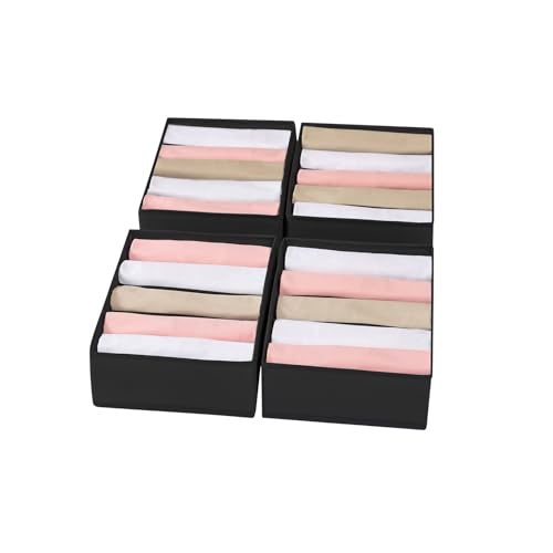 4 Packs T-shirt Drawer Organizers for Clothing,5 Grids Compartment Wardrobe Storage Box, Washable Clothes Organizer for Folded Clothes, T-shirt, Legging, Silk Scarve-Black - color: Black, size: 5 GRIDS-MEDIUM SIZE